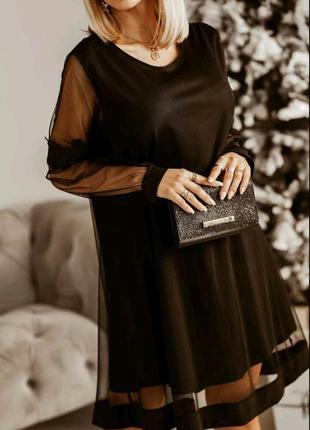 Платье вечернее черное из полуматовой сеточки 50-52 размера
