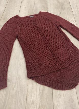 Красивая удлинённая кофта, вязанный свитер, цвет марсала, обмен