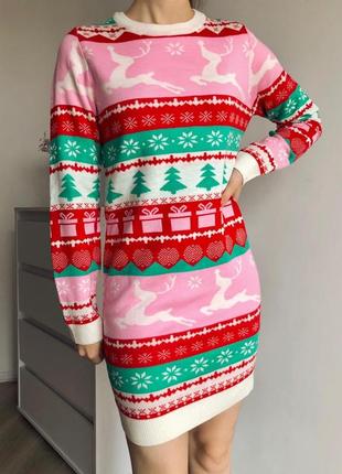Новогодний свитер платье с оленями