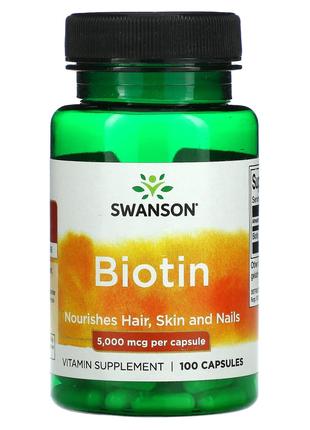 Биотин 5000 мкг Swanson Biotin для красоты кожи волос ногтей 1...