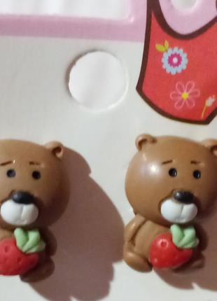 Детские клипсы серьги (без прокола) для принцессы мишка медвед...