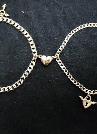 Парные браслеты с магнитом, половинки сердца, замочек и ключик