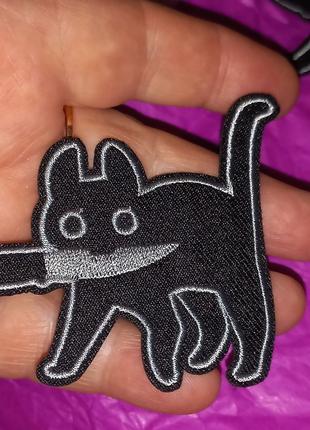 На одежду нашивка апликация кот кошка черный с ножом термонакл...