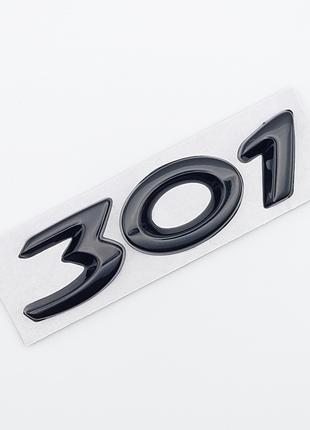 Эмблема надпись 301 (металл, чёрный, глянец), Peugeot