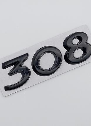 Эмблема надпись 308 (чёрный, глянец), Peugeot