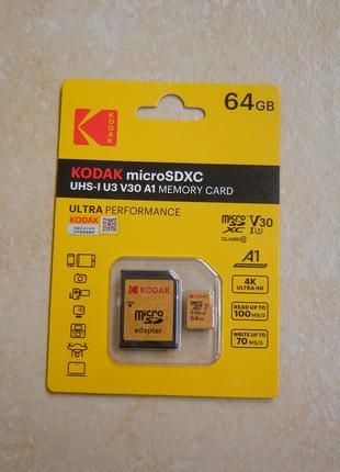 Карта памяти microSD Kodak 64GB, Class 10, U3 (новая, Тайвань)