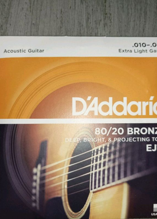 Струны для акустической гитары D'ADDARIO EJ10 80/20 BRONZE