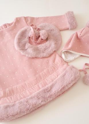 Теплое розовое платье для девочек