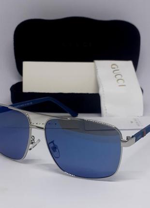 Gucci очки мужские солнцезащитные синие зеркальные в серебрист...