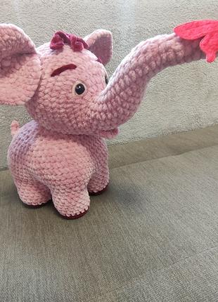 Слон слоненок розовый мягкая игрушка вязаная