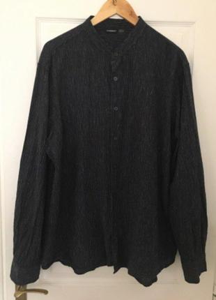 Черная льняная рубашка livergy с воротником стойка