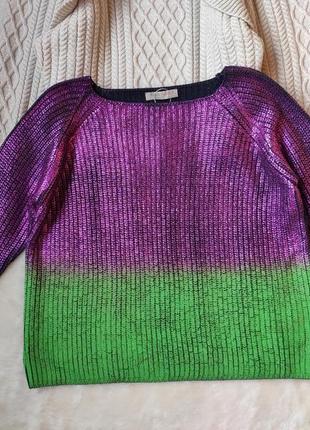 Фиолетовый зеленый двухцветный свитер блестящий металлик омбре...