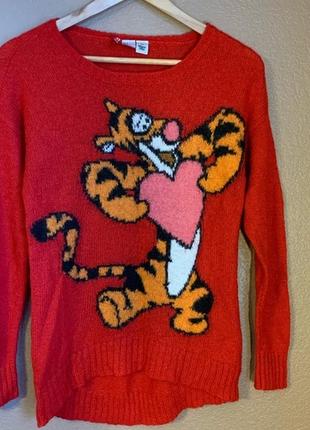 Яскравий светр з додаванням вовни с тигрой від h&m/disney