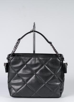 Женская сумка черная стеганая сумка на цепочке сумка через плечо