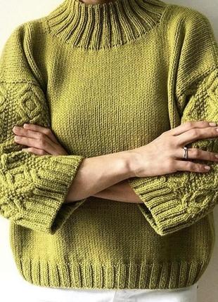 Пуловер джемпер свитер женский ручная работа цвет фисташка