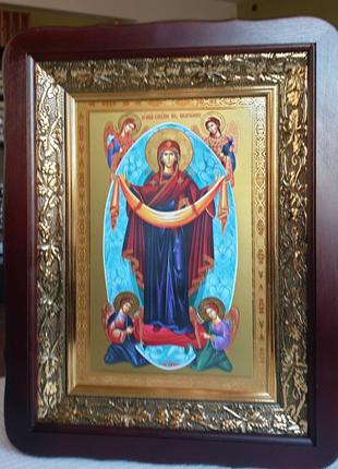 Икона Покров Пресвятой Богородицы, киот 32×42см