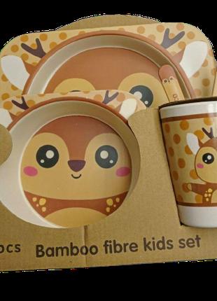 Набір дитячого посуду антибактеріальний бамбук олень