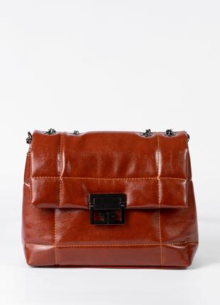 Женская сумка рыжая сумка стеганая сумка на цепочке сумка