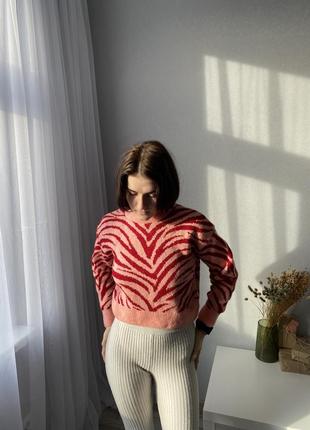 Свето жіночий светр зебра рожевий прімарк новий вкорочений уко...