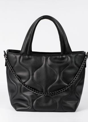 Женская сумка черная стеганая сумка с цепочкой черный шопер