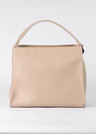 Женская сумка бежевая сумка рептилия сумка квадратная сумка кроко