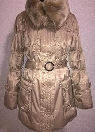 Куртка удлиненная пальто с меховым воротником derhy