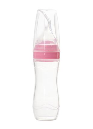 Бутылочка с ложкой силиконовая и мерная крышка Розовая BLS14