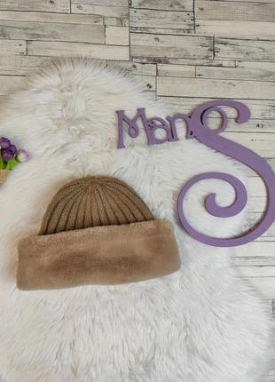 Женская зимняя шапка m&s бежевая вязаная теплая зимняя с мехом...