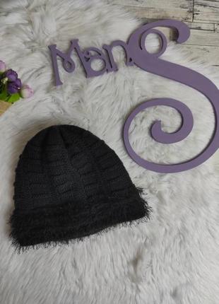 Женская зимняя шапка agbo черная вязаная двойная с травкой