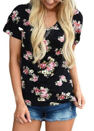 Красива жіноча блуза футболка у квіти р.40/42 блузка блузочка