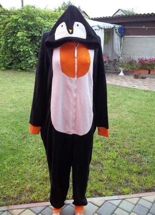 ( 50 / 52 р)  пингвин женская пижама кигуруми комбинезон флисо...