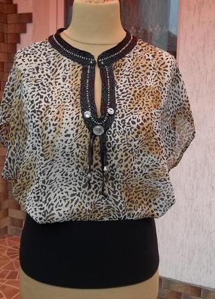 (46р) тигрова блузка кофта светр сорочка футболка туніка (креп...