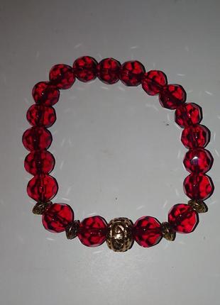 Красивый женский красный браслет из бусин р.17-18- 19