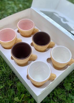 Набор : 6 съедобных чашечек - печенья для напитков : кофе,чая,...