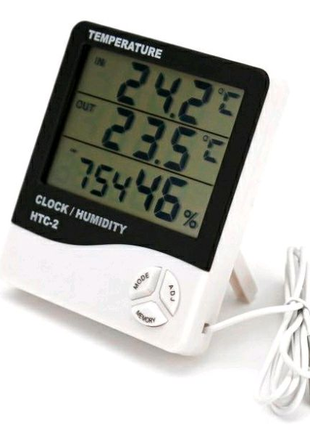 Термометр-гігрометр HTC-2 з годинником і виносним датчиком темпер