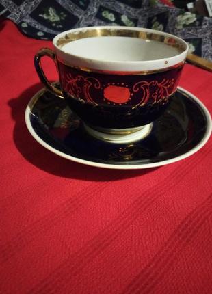 Чашка с блюдцем -чайно кофейный набор кобальт