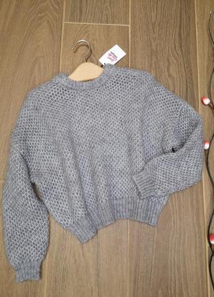 Шикарний, укорочений, теплий, сірий вязаний светр, jennyfer, xs.
