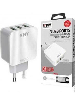 EMY Набор ЗУ MY-A303 3 USB 5V 3,1A + кабель Type C