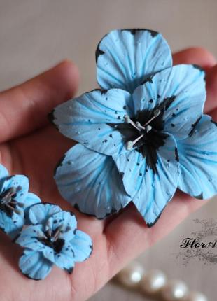 Голубой комплект украшений с цветами. "голубые гладиолусы"