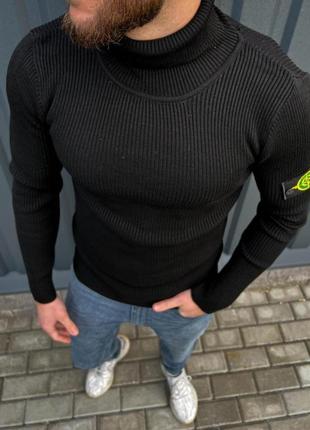 Свитер черный stone island  качественный свитер с логотипом st...