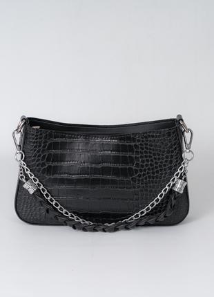 Жіноча сумка багет чорна сумка через плече чорний клатч багет