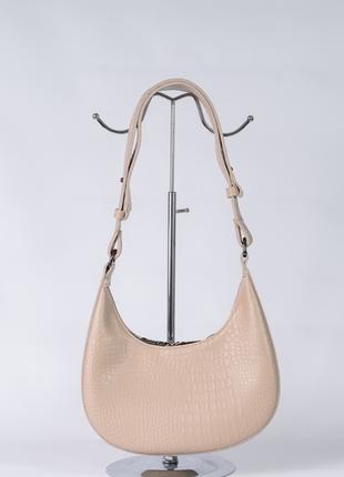 Женская сумка бежевая сумка полукруг сумка на широком ремне сумка