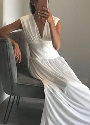 Нежное длинное белое платье zara