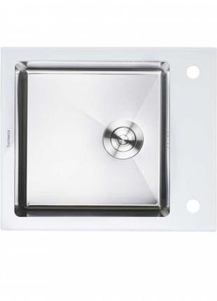 Кухонна мийка біла скло Platinum Handmade WHITE GLASS 600х510х...