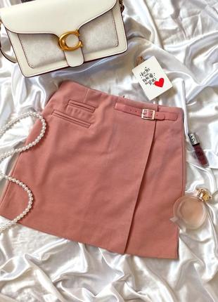 Теплая кашемировая мини юбка розовая/пудровая