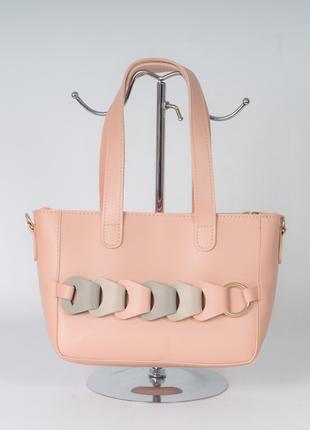Женская сумка розовая сумка с декором сумка среднего размера