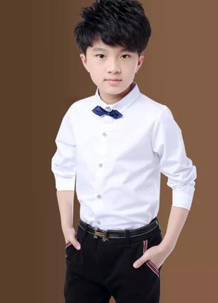 Детская белая рубашка на мальчика 4-6 лет на длинный рукав