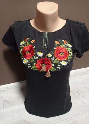 Женская черная блузка с вышивкой Украина УкраинаТД 40-46 размеры