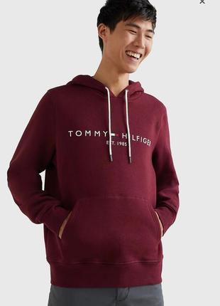 Tommy hilfiger мужское бордовое худи tommy logo