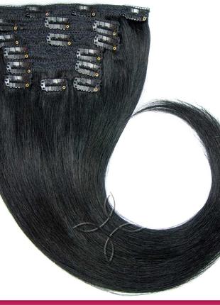 Волосся на Кліпсах Європейське 50 см 100 грам, Чорний №01